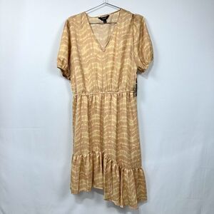 NEW SIMPLY VERA WANG Orange Tie Dye Silky Flounce Dress size L